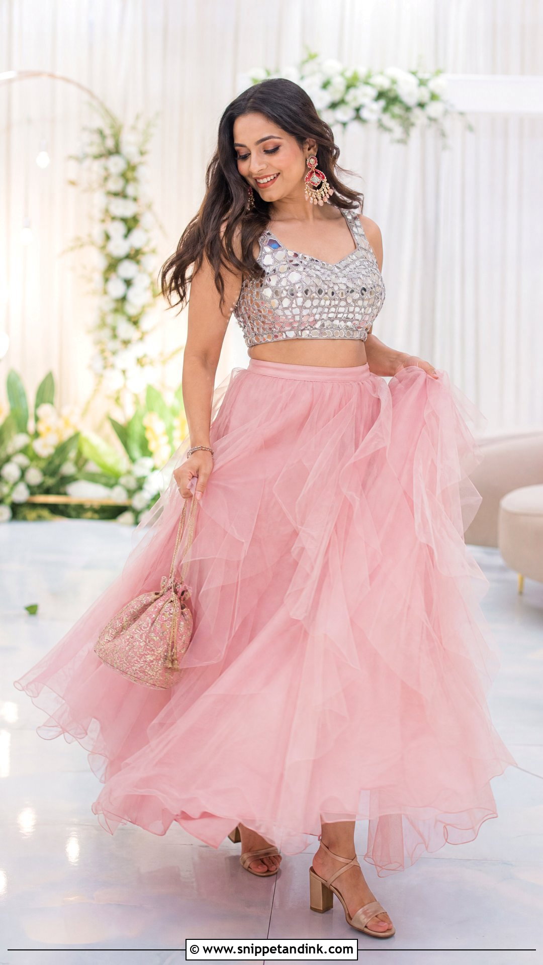 Indo Western Tulle Skirt And Mirror Work Top - Snippet and Ink - 25 Indo Western Party Wear Dress Indian Weddings Ideas