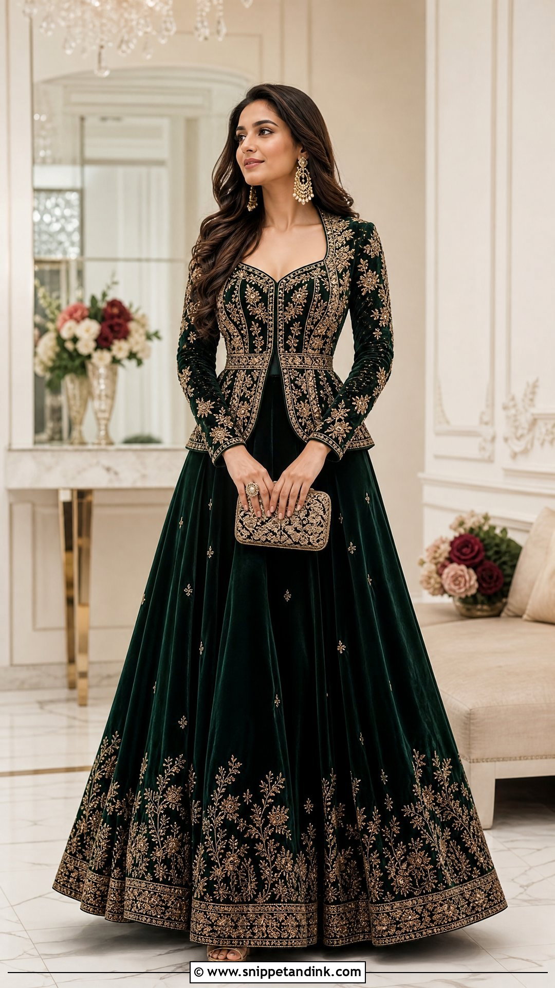 Indo Western Velvet Skirt With Corset Jacket - Snippet and Ink - 25 Indo Western Bridal Sangeet Outfit Ideas