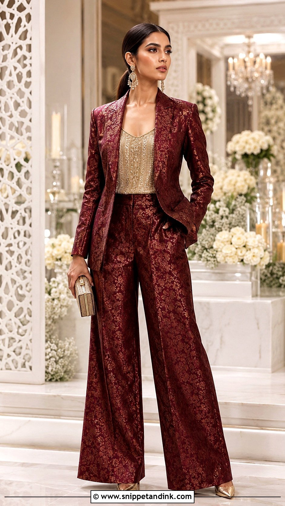 Indowestern Brocade Pantsuit - Snippet and Ink - 20 Indowestern Wedding Dresses