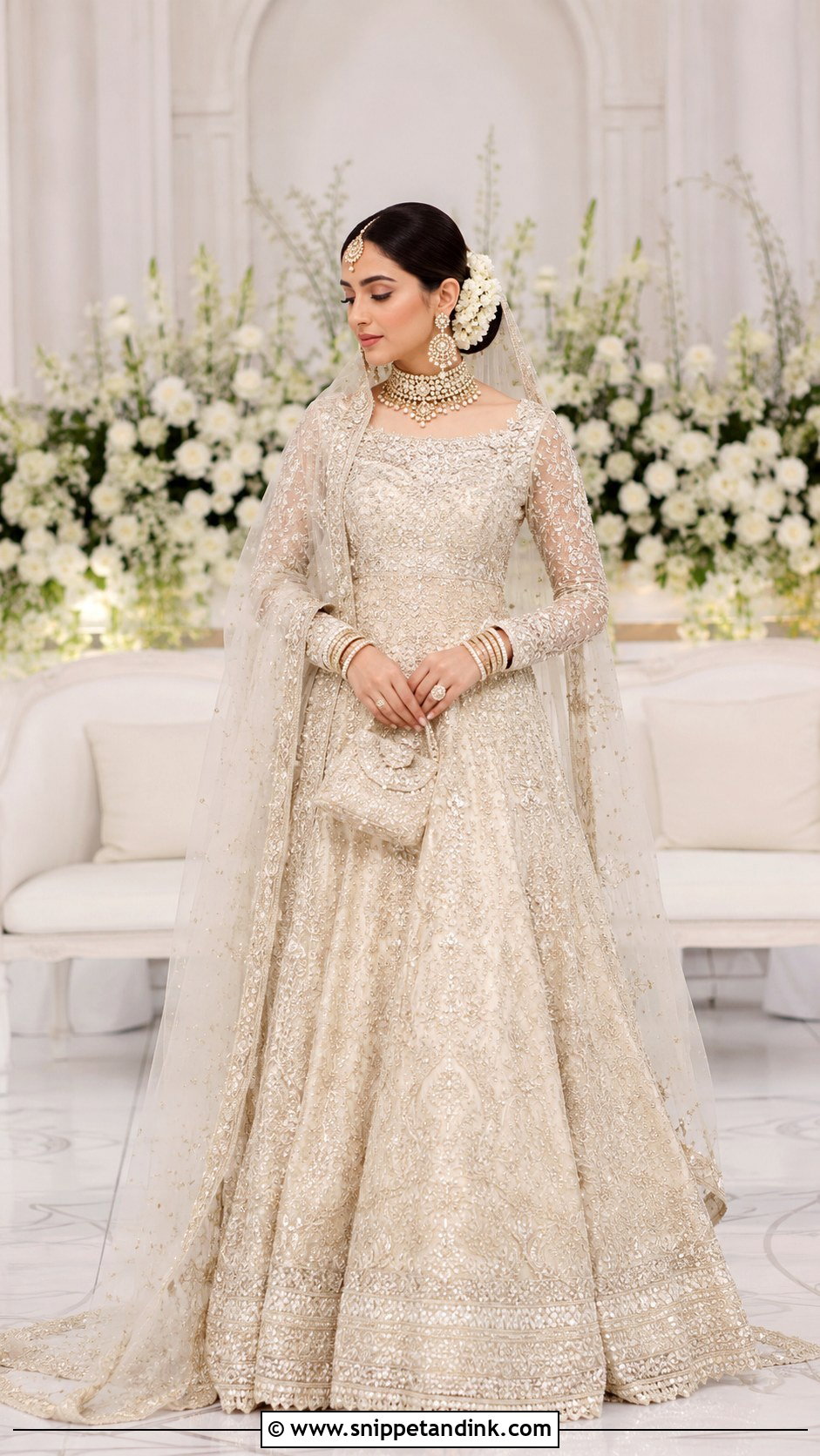 Iqra Aziz Bridal Bun With Flowers Look - Snippet and Ink - 25 Iqra Aziz Bridal Look Ideas