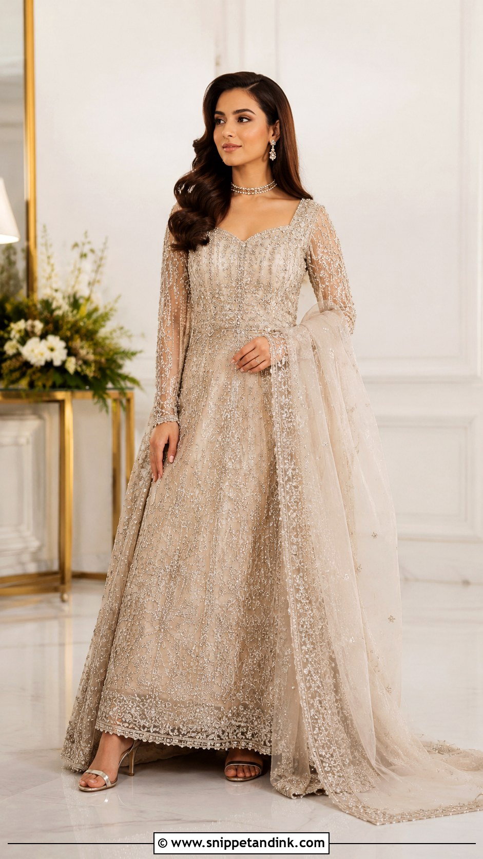 Iqra Aziz Champagne Bridal Gown Look - Snippet and Ink - 25 Iqra Aziz Bridal Look Ideas
