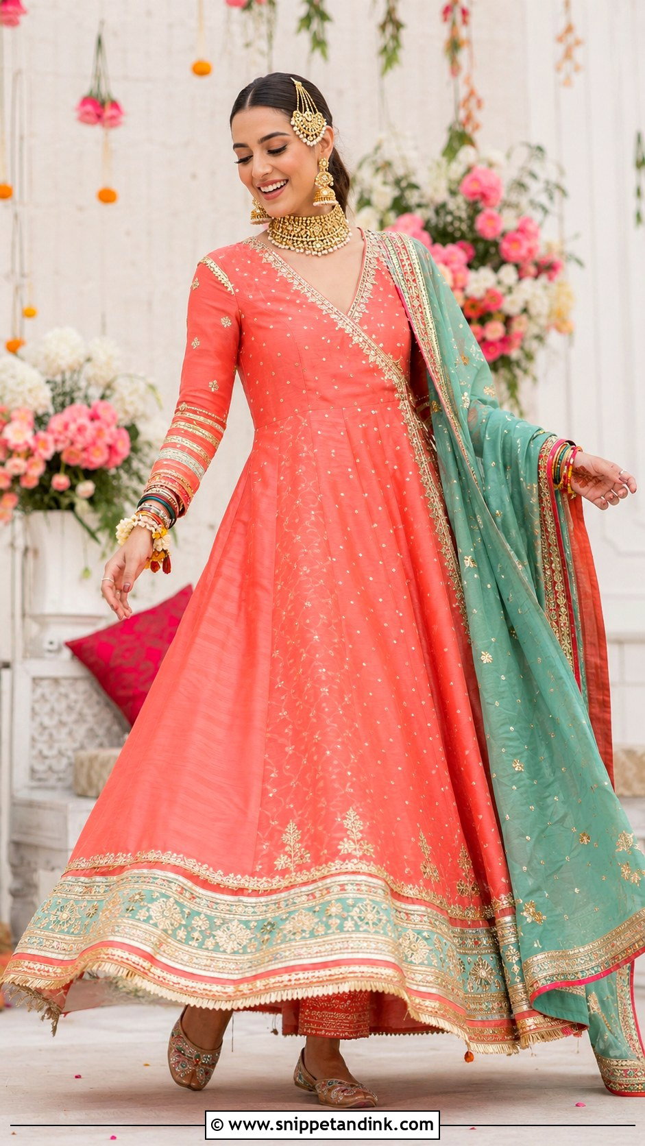 Iqra Aziz Coral Angrakha Pishwas - Snippet and Ink - 20 Iqra Aziz Wedding Dress Ideas