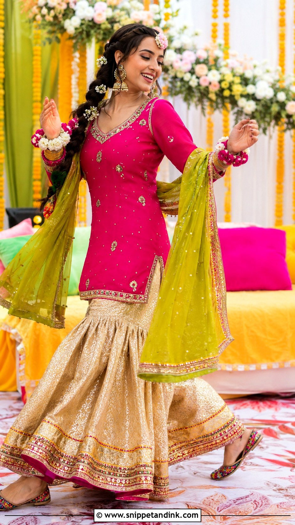 Iqra Aziz Fuchsia Mehndi Gharara - Snippet and Ink - 20 Iqra Aziz Wedding Dress Ideas