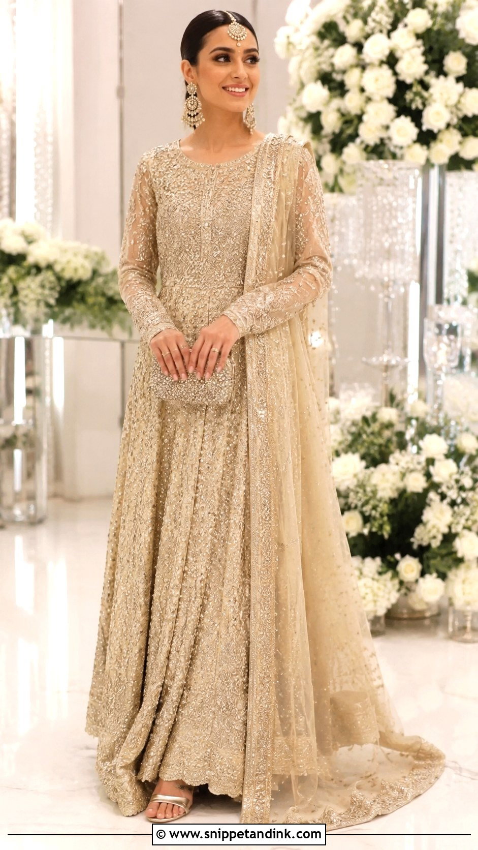 Iqra Aziz Ivory Gold Walima Maxi - Snippet and Ink - 20 Iqra Aziz Wedding Dress Ideas