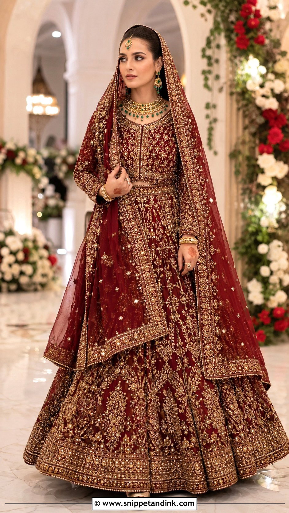 Iqra Aziz Maroon Bridal Lehenga Look - Snippet and Ink - 25 Iqra Aziz Bridal Look Ideas
