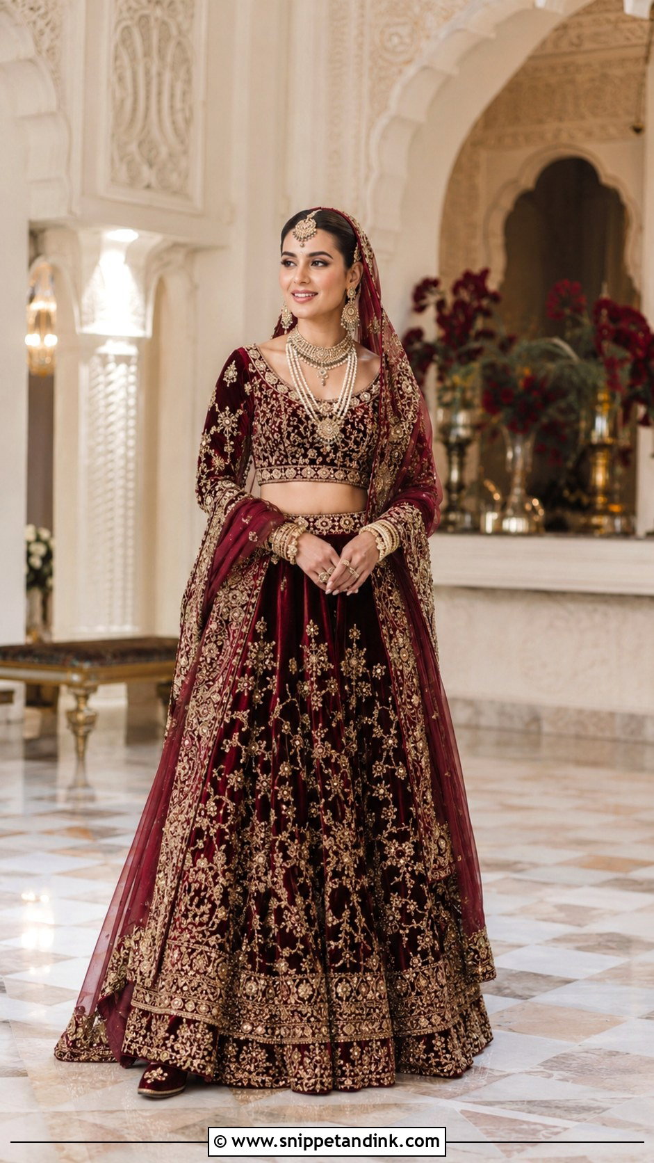 Iqra Aziz Maroon Velvet Bridal Lehenga - Snippet and Ink - 20 Iqra Aziz Wedding Dress Ideas