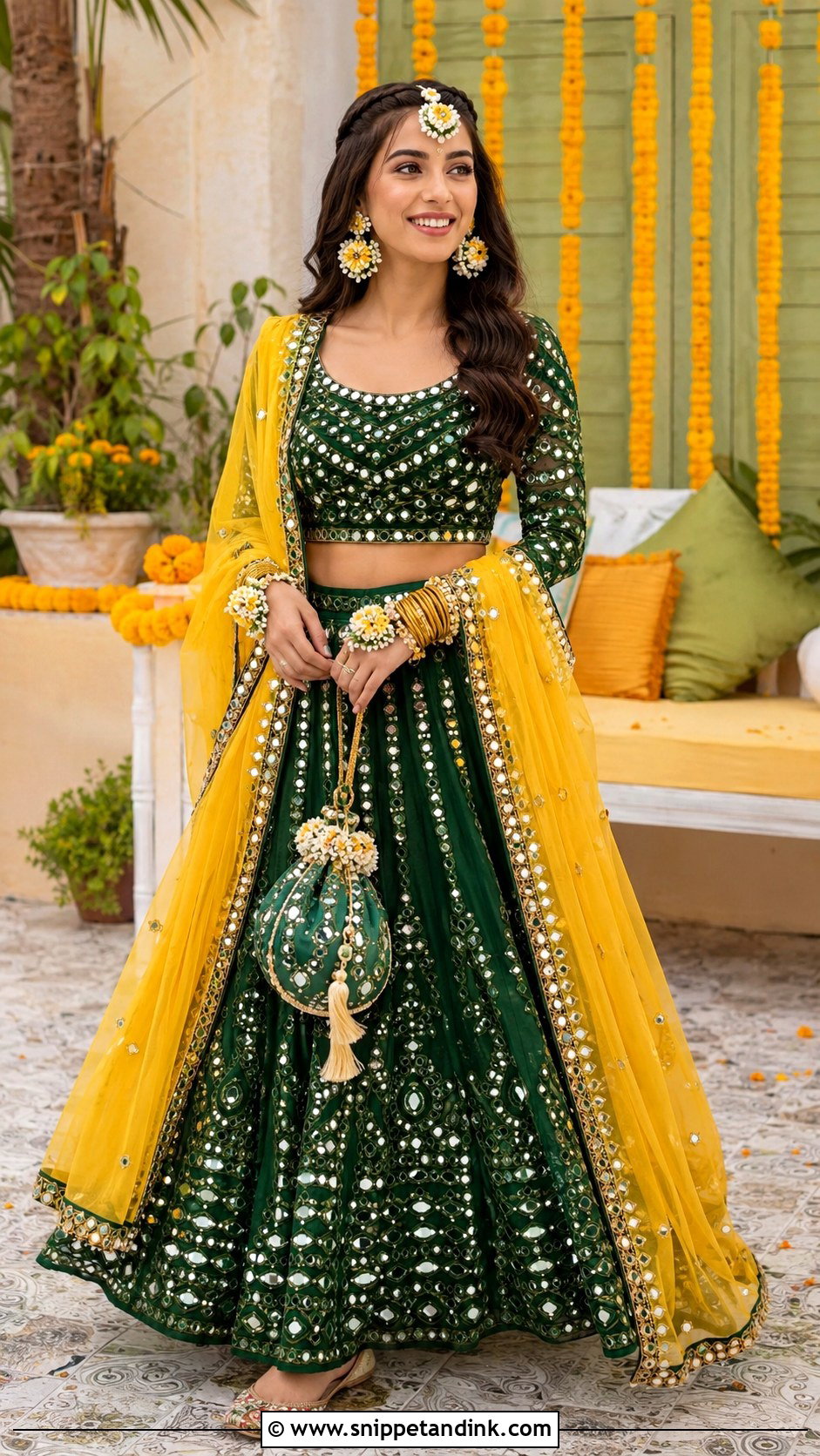 Iqra Aziz Mehndi Green Lehenga Look - Snippet and Ink - 25 Iqra Aziz Bridal Look Ideas