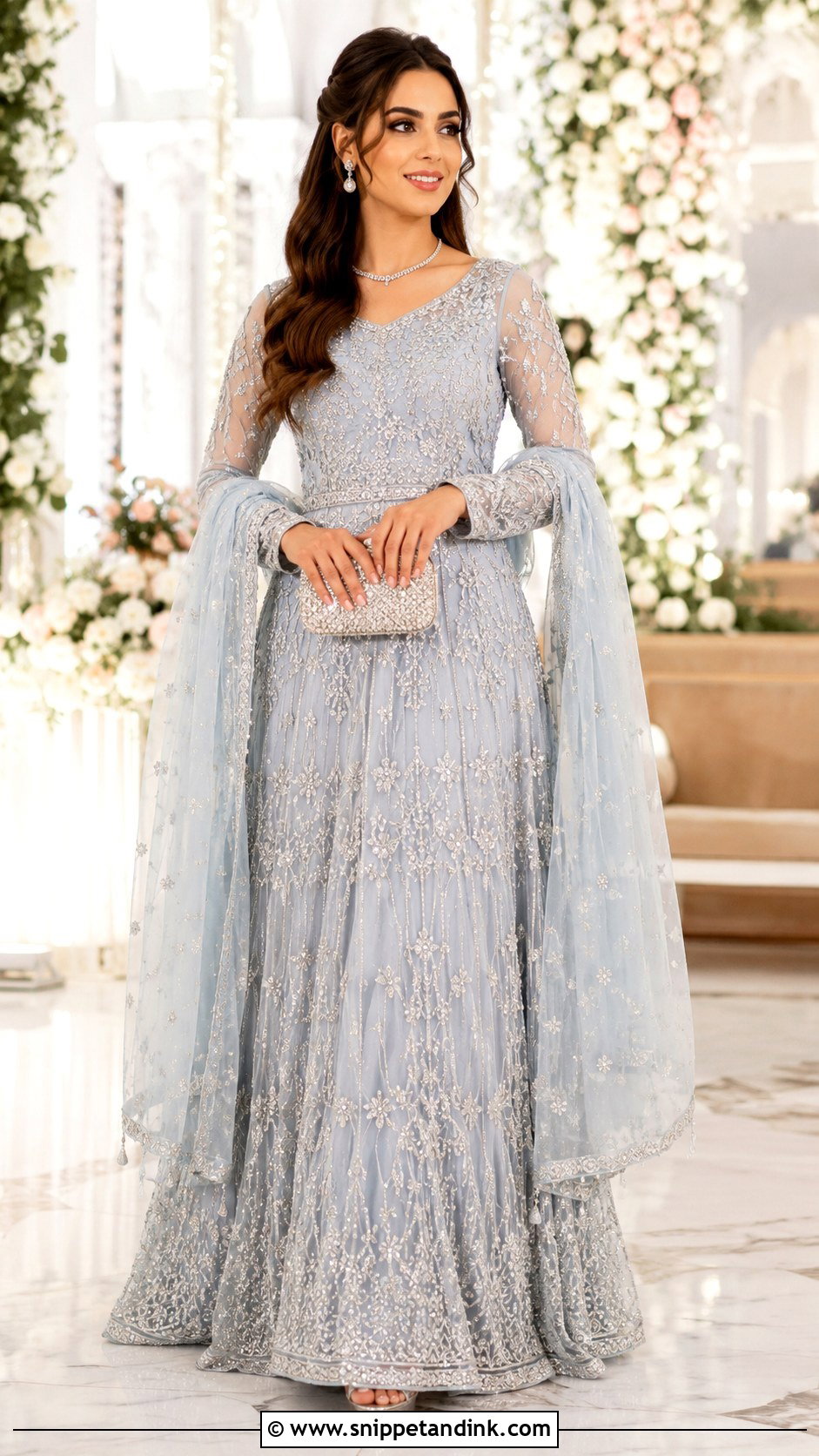 Iqra Aziz Powder Blue Walima Maxi - Snippet and Ink - 20 Iqra Aziz Wedding Dress Ideas