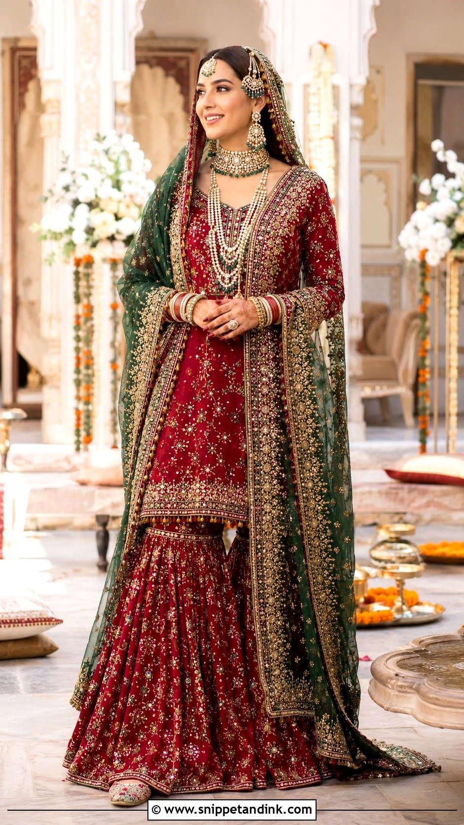 Iqra Aziz Red Green Bridal Gharara - Snippet and Ink - 20 Iqra Aziz Wedding Dress Ideas