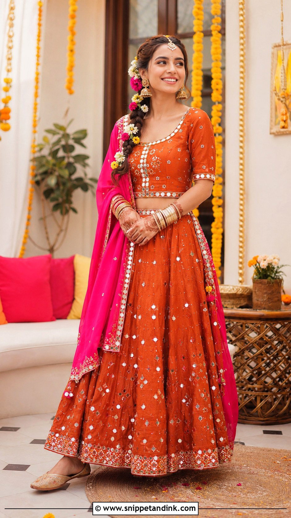 Iqra Aziz Rust Orange Dholki Lehenga - Snippet and Ink - 20 Iqra Aziz Wedding Dress Ideas
