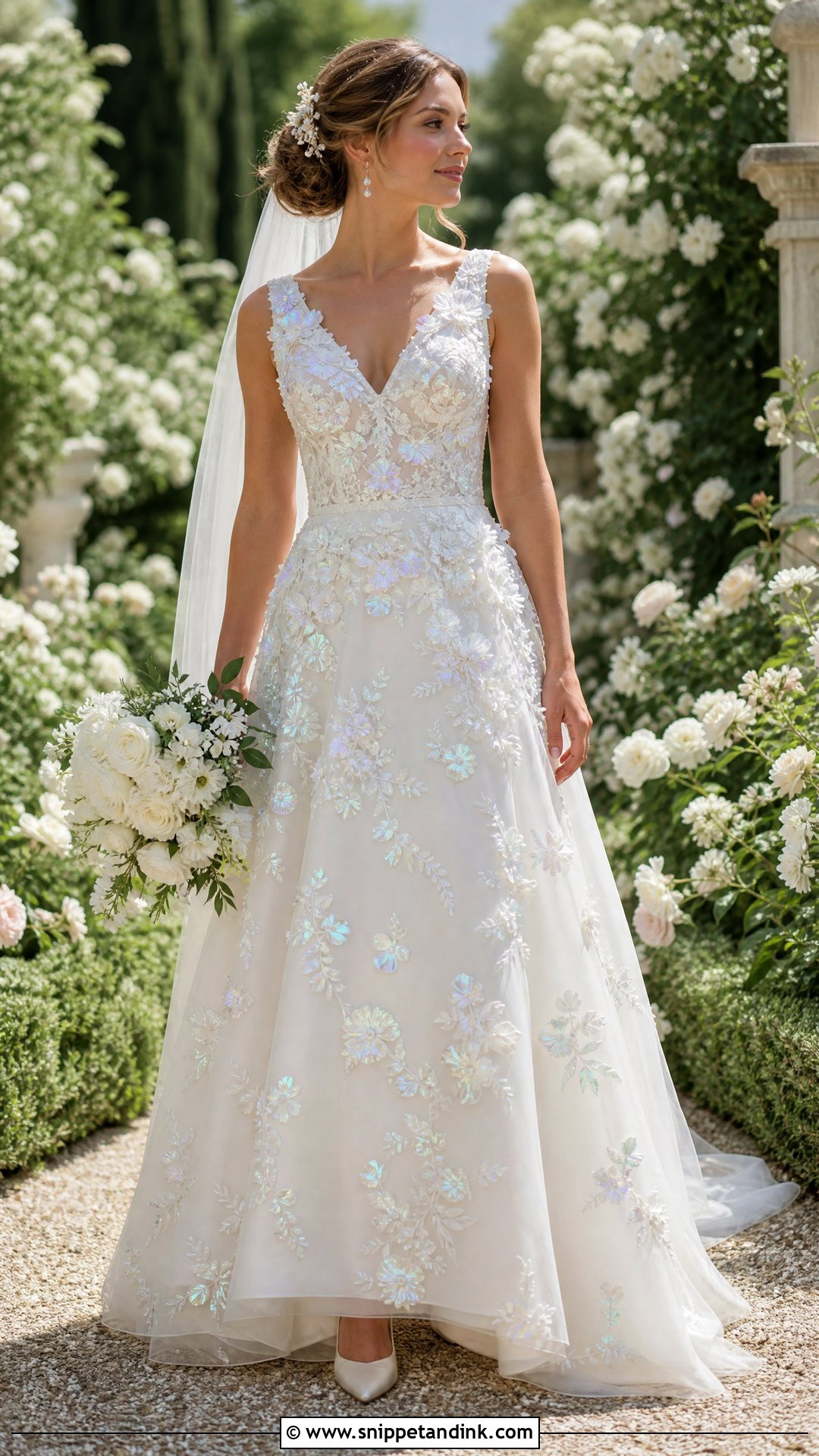 Iridescent Floral Applique Wedding Dress - Snippet and Ink - 25 Iridescent Wedding Dress Ideas