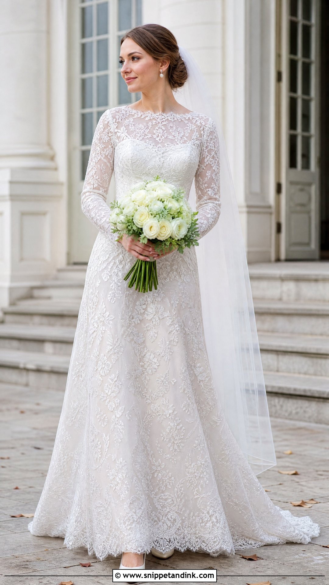 Iridescent Lace Long Sleeve Wedding Dress - Snippet and Ink - 25 Iridescent Wedding Dress Ideas