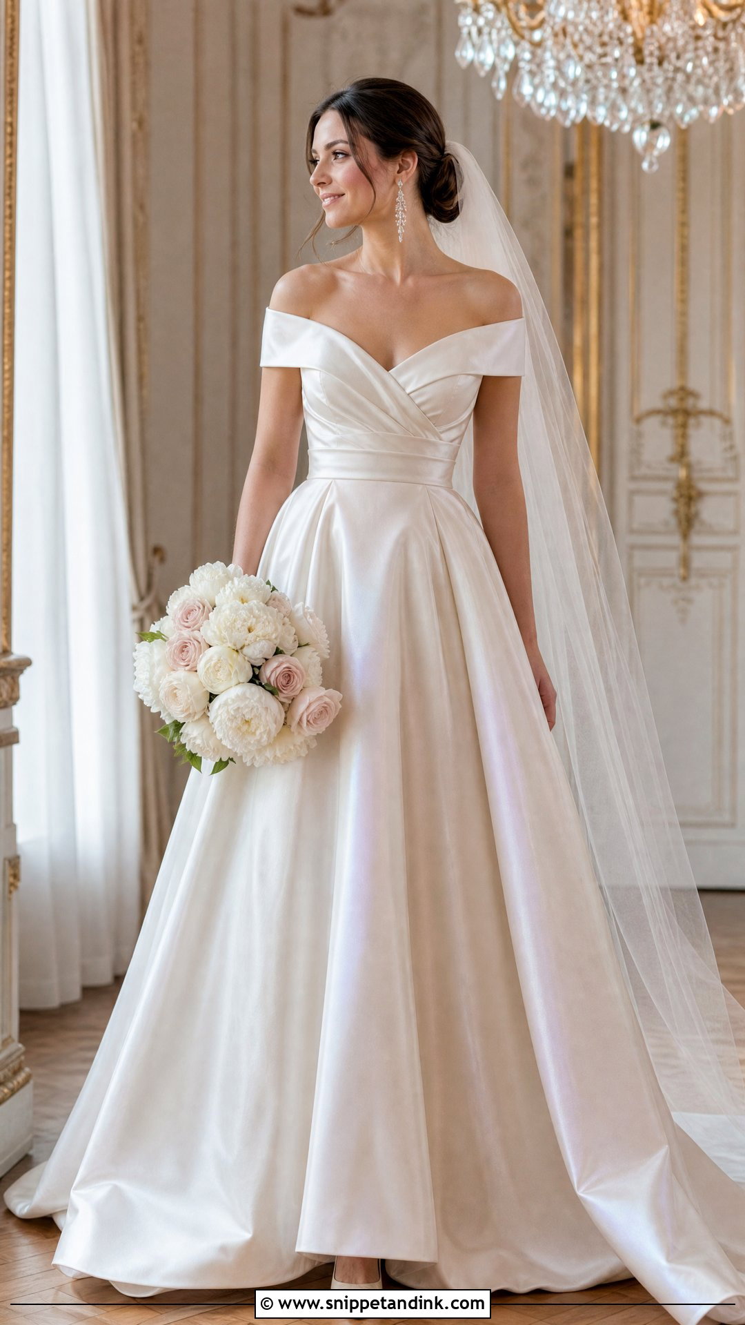 Iridescent Off The Shoulder Wedding Dress - Snippet and Ink - 25 Iridescent Wedding Dress Ideas