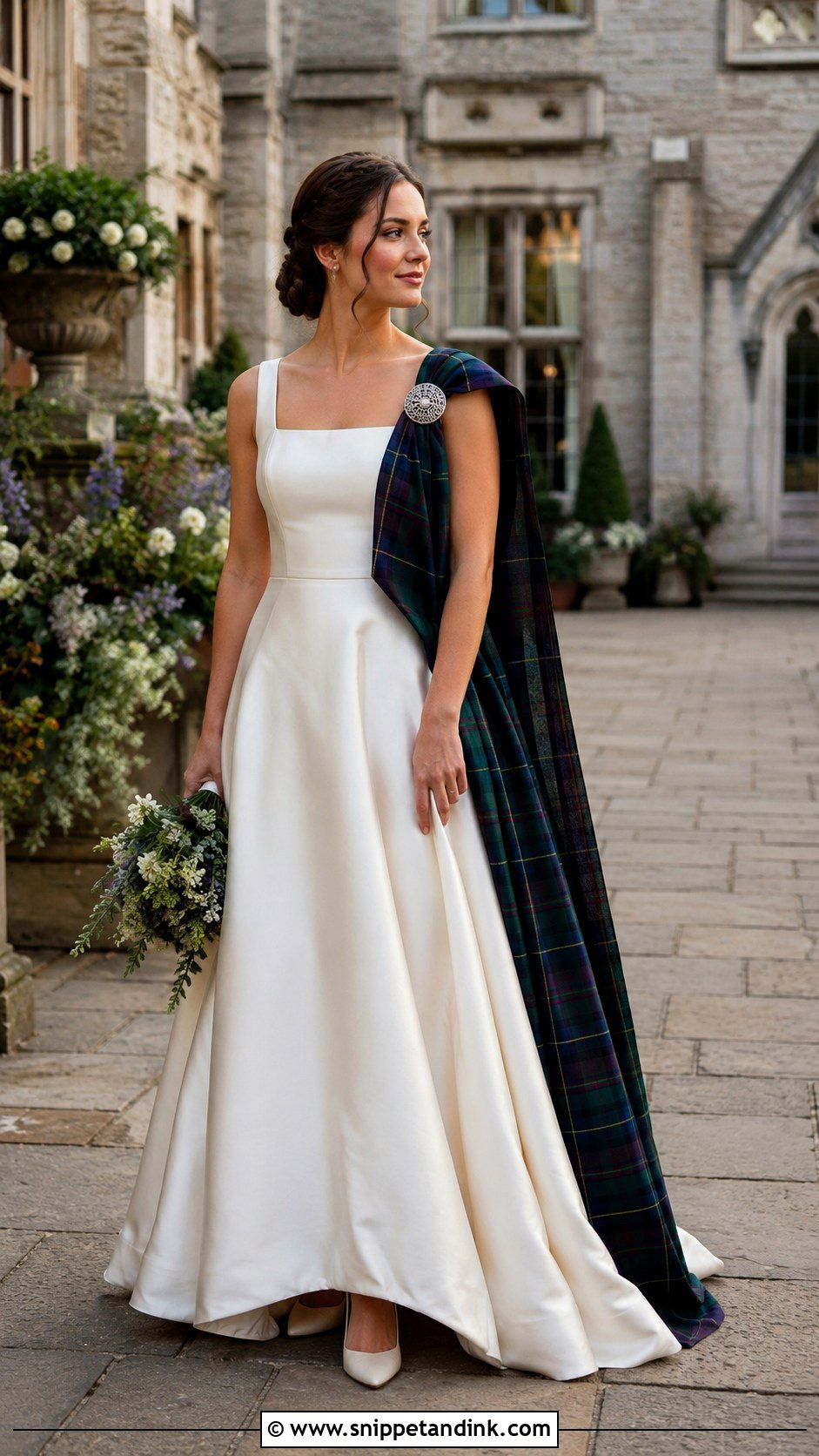 Irish Celtic Wedding Dress With Tartan Sash - Snippet and Ink - 20 Irish Celtic Wedding Dress Ideas