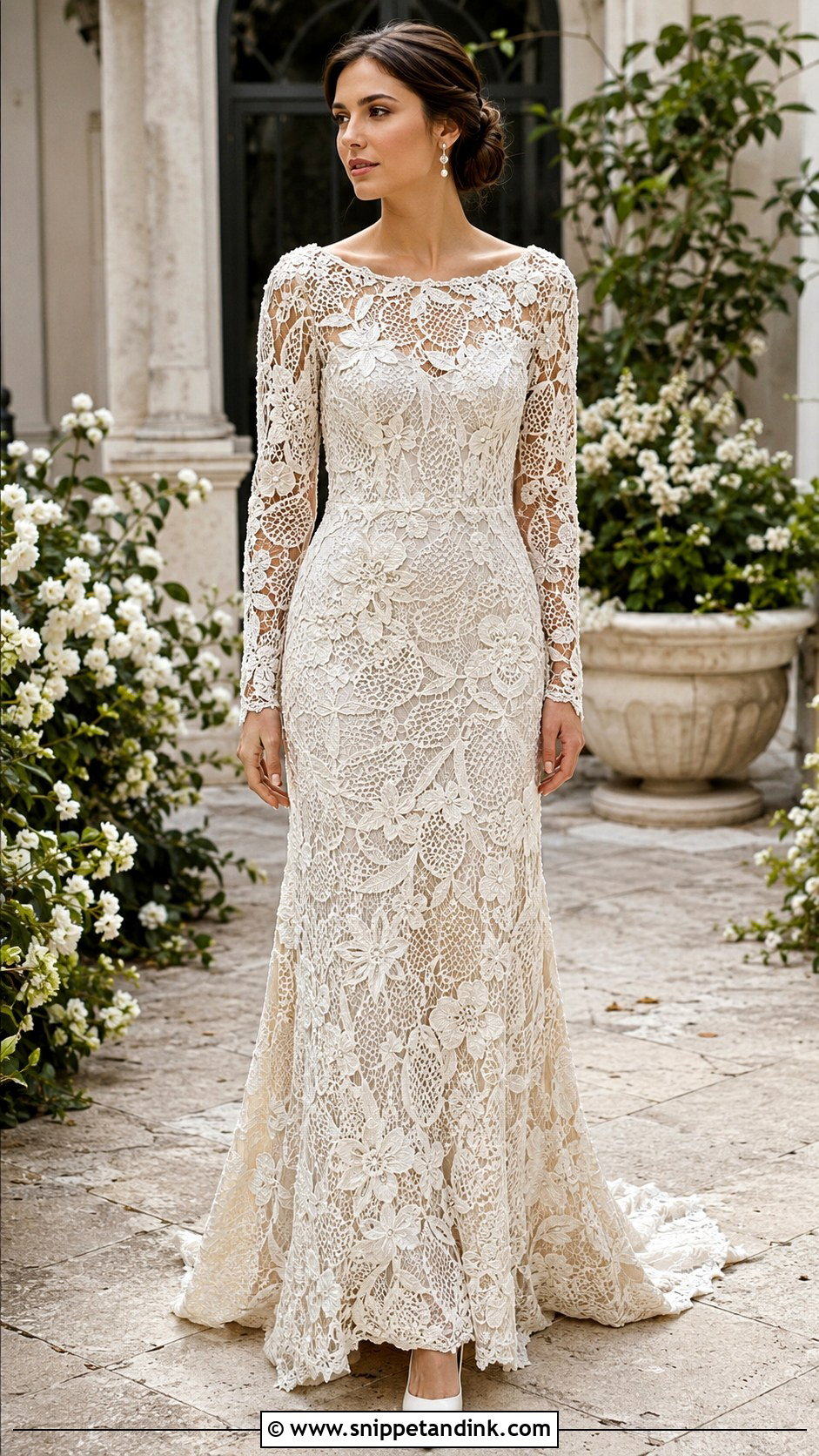 Irish Crochet Wedding Dress With Floral Motifs - Snippet and Ink - 20 DIY Crochet Wedding Dress Ideas