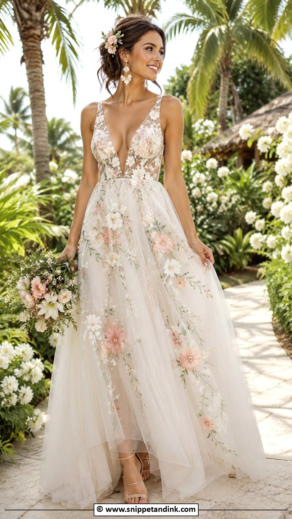 Island Wedding Floral Embroidered Dress Outfit - Snippet and Ink - 25 Island Wedding Dress Ideas