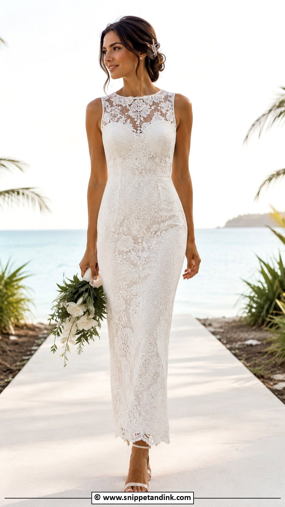 Island Wedding Lace Sheath Dress Outfit - Snippet and Ink - 25 Island Wedding Dress Ideas