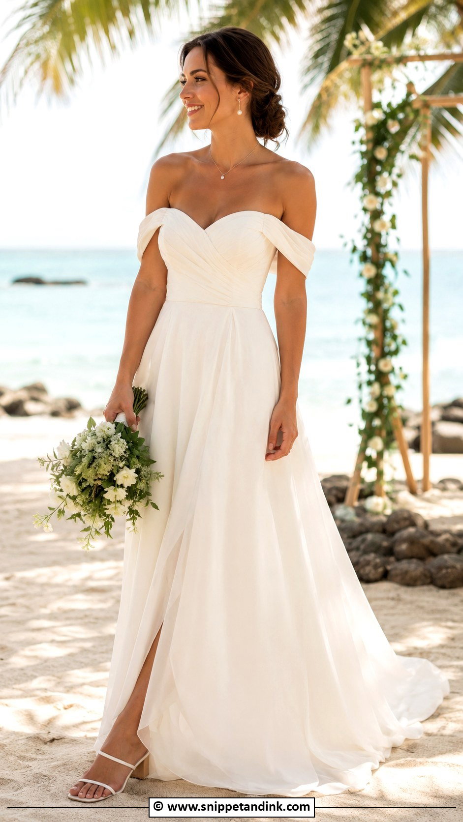Island Wedding Off Shoulder Dress Outfit - Snippet and Ink - 25 Island Wedding Dress Ideas