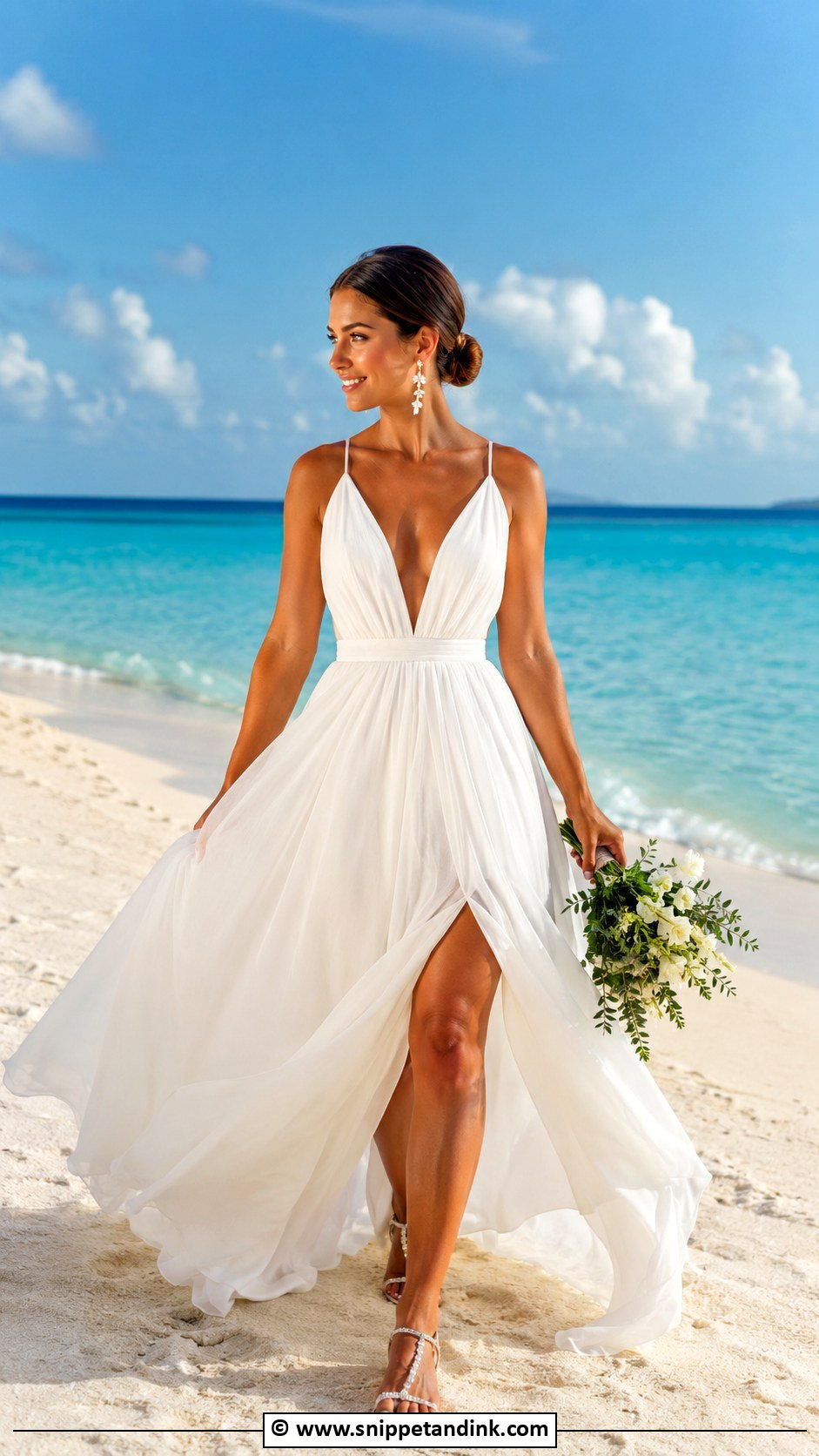 Island Wedding Plunge Neck Dress Outfit - Snippet and Ink - 25 Island Wedding Dress Ideas