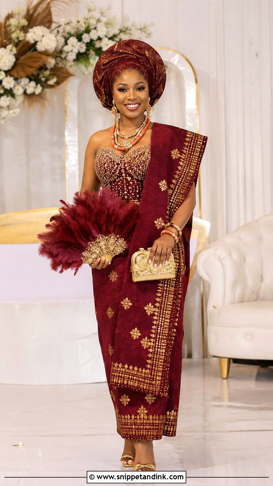 Isoko George Wrapper And Beaded Blouse Outfit - Snippet and Ink - 20 Bridal Traditional Dresses Nigeria