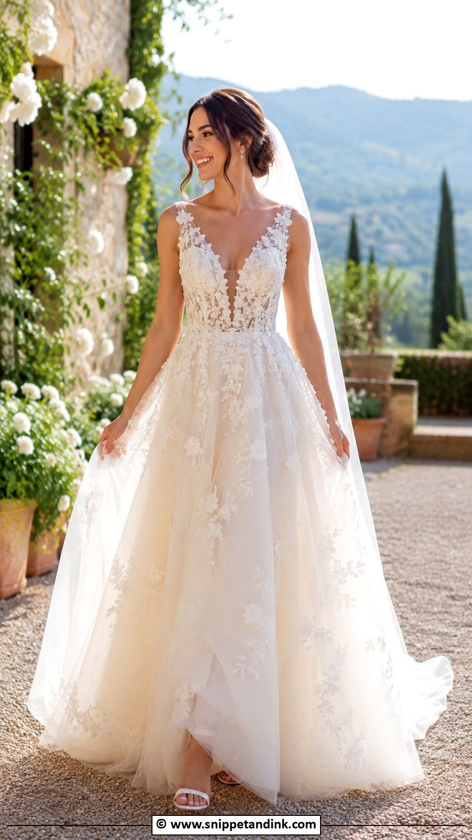 Italian Floral Applique Wedding Dress - Snippet and Ink - 30 Italian Wedding Dress Ideas