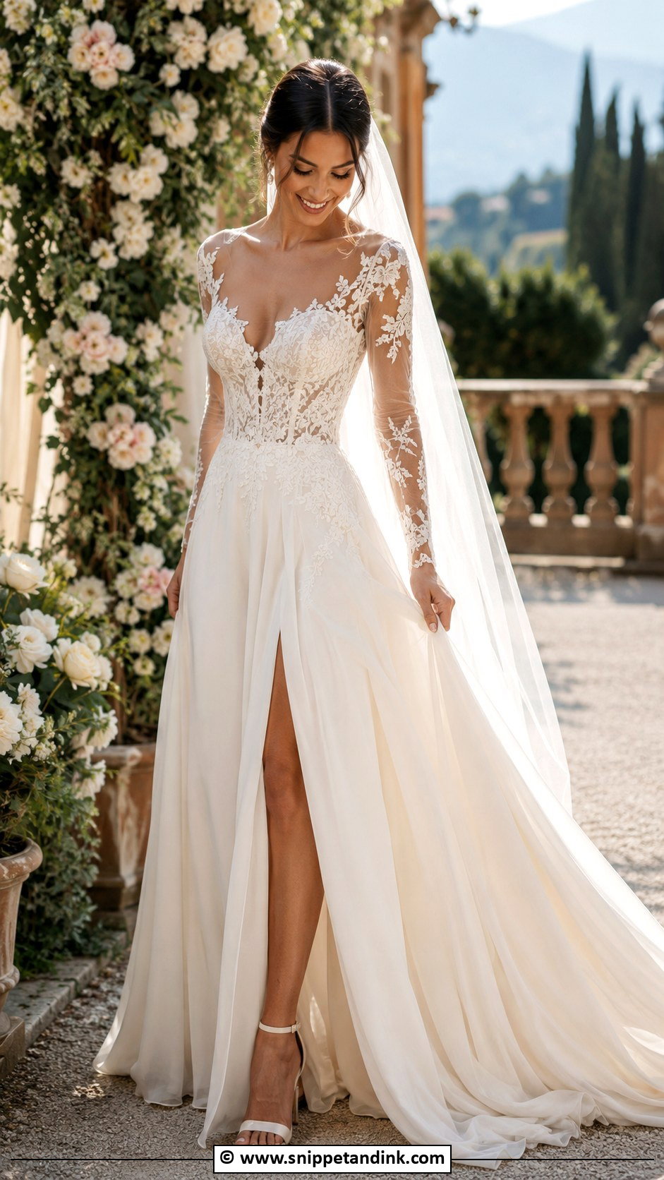 Italian Sheer Sleeve Wedding Dress - Snippet and Ink - 30 Italian Wedding Dress Ideas