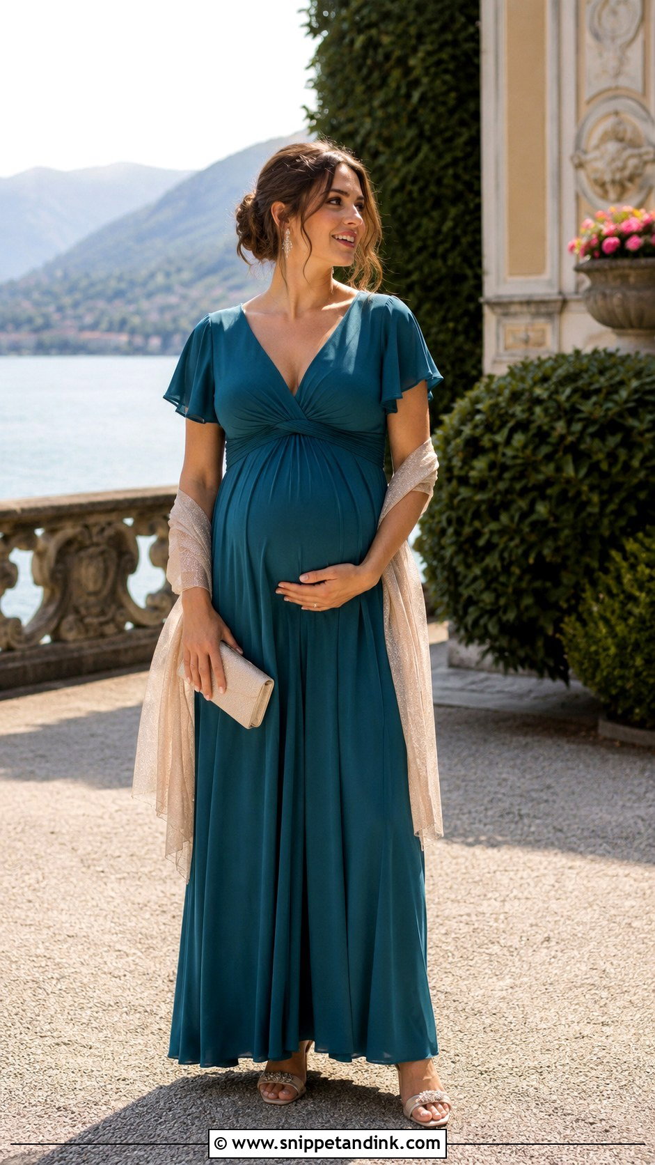 Italian Wedding Maternity Draped Maxi Outfit - Snippet and Ink - 20 Italian Wedding Outfit Ideas