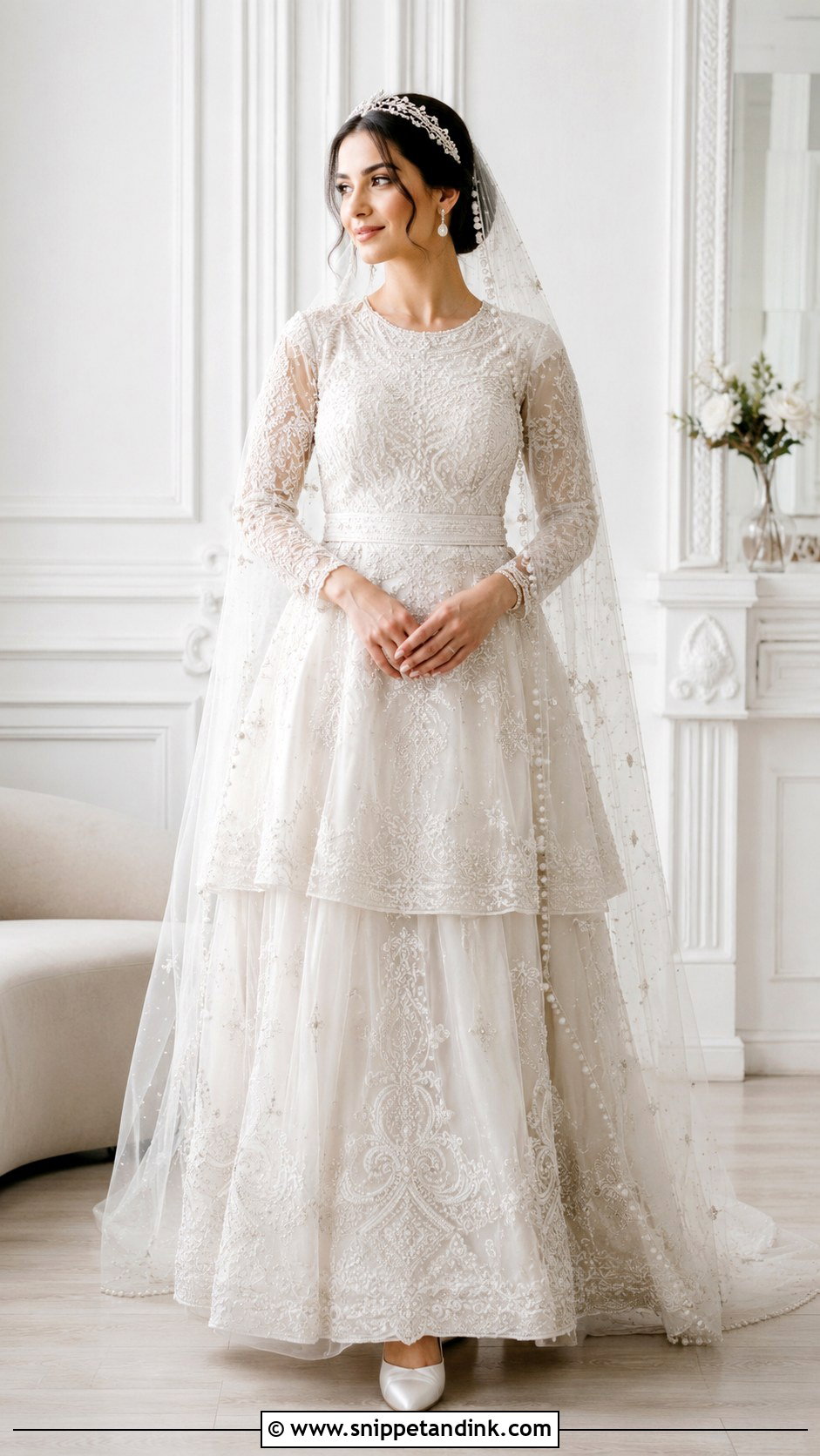 Ivory Afghani Wedding Dress With Pearl Embroidery - Snippet and Ink - 20 Afghani Wedding Dress Ideas