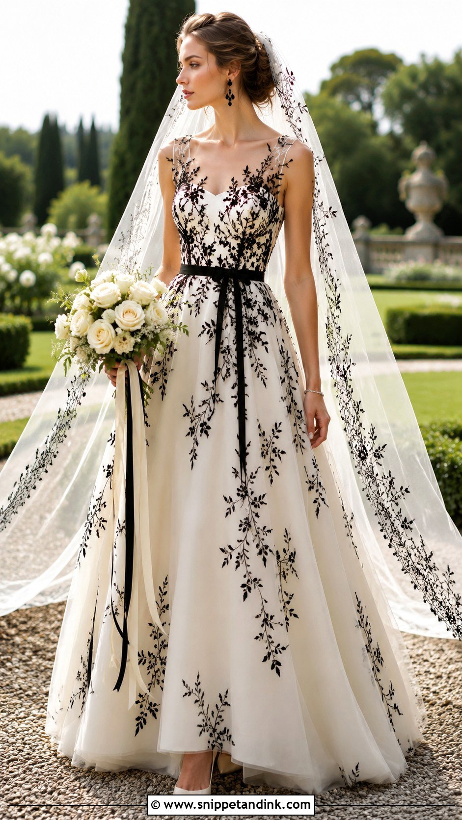 Ivory And Black Embroidered Wedding Dress - Snippet and Ink - 20 Dark Fantasy Wedding Dress Ideas