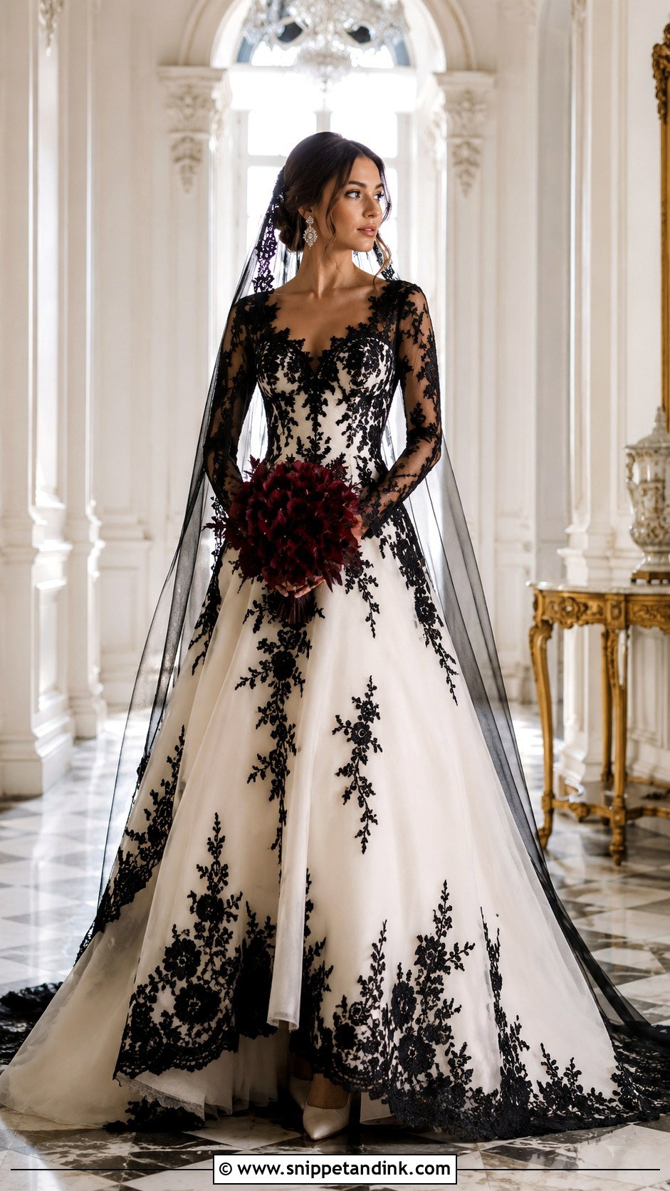 Ivory And Black Lace Wedding Dress - Snippet and Ink - 20 Dark Fairytale Wedding Dress Ideas