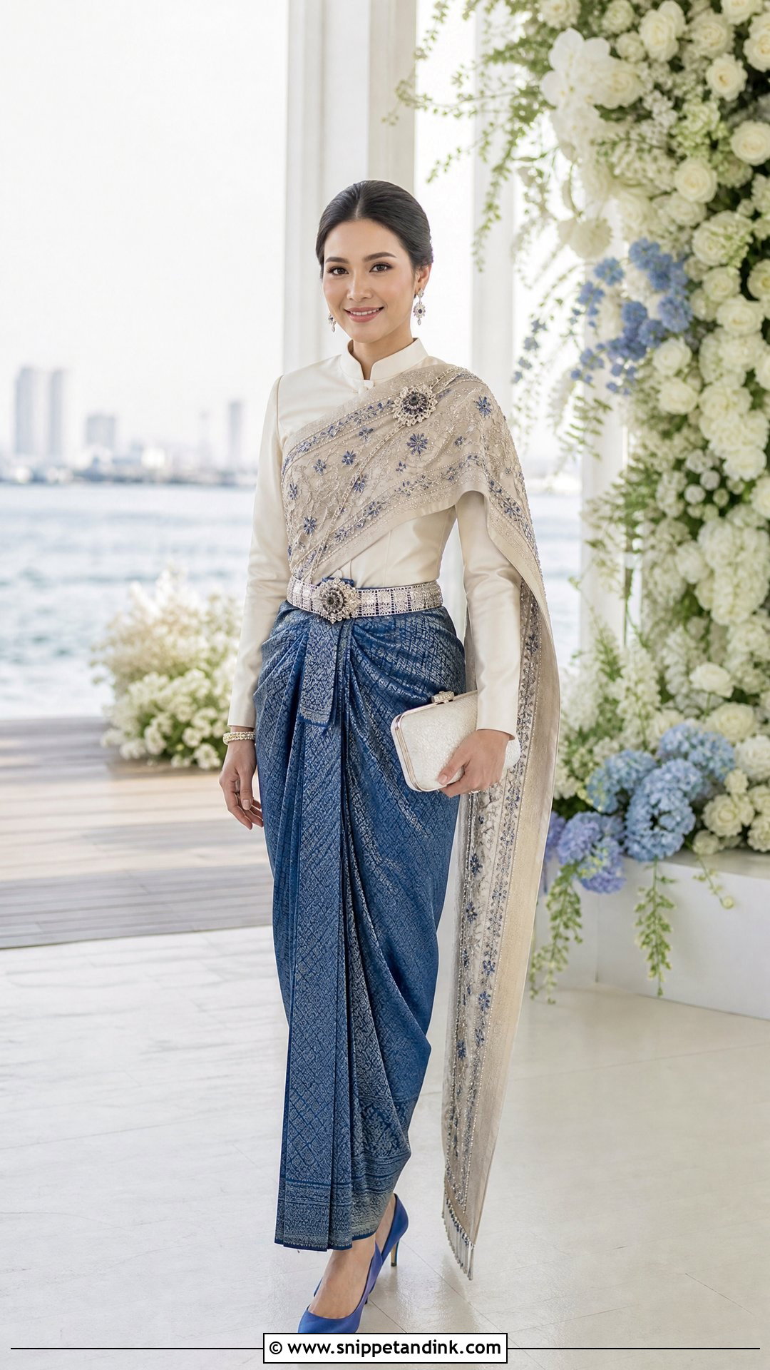 Ivory And Blue Thai Silk Wedding Dress - Snippet and Ink - 20 Traditional Thai Wedding Dress Ideas