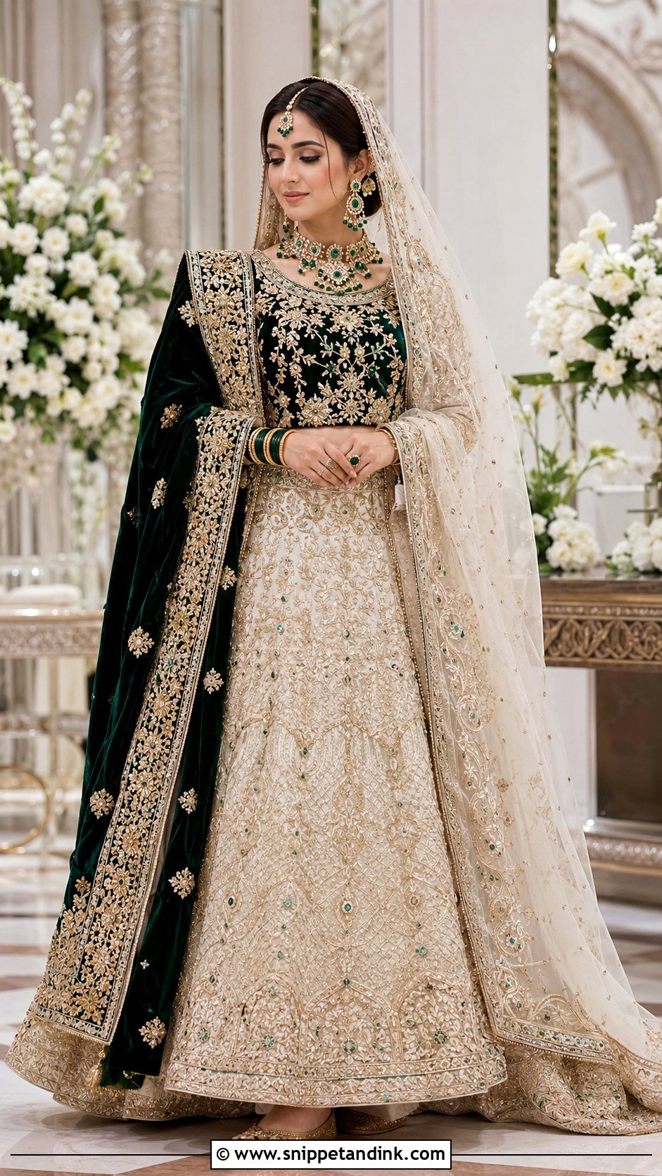 Ivory And Emerald Barat Lehnga - Snippet and Ink - 20 Barat Lehnga Pakistani Bridal Ideas