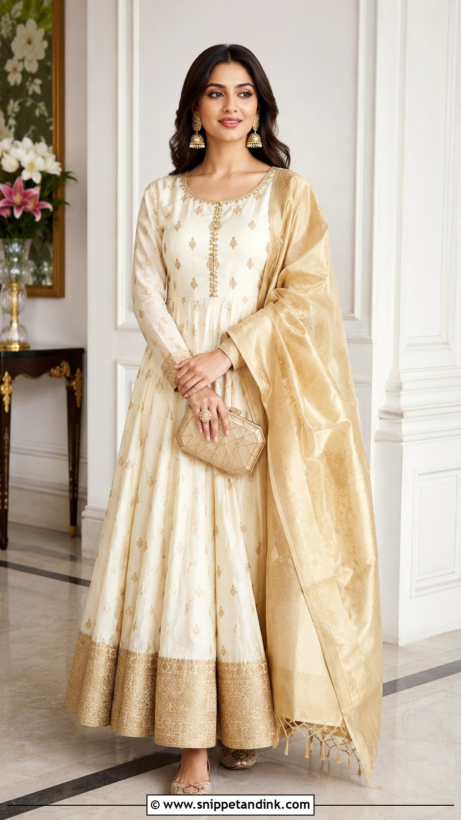 Ivory And Gold Anarkali Dress - Snippet and Ink - 20 Grand Anarkali Dress Ideas