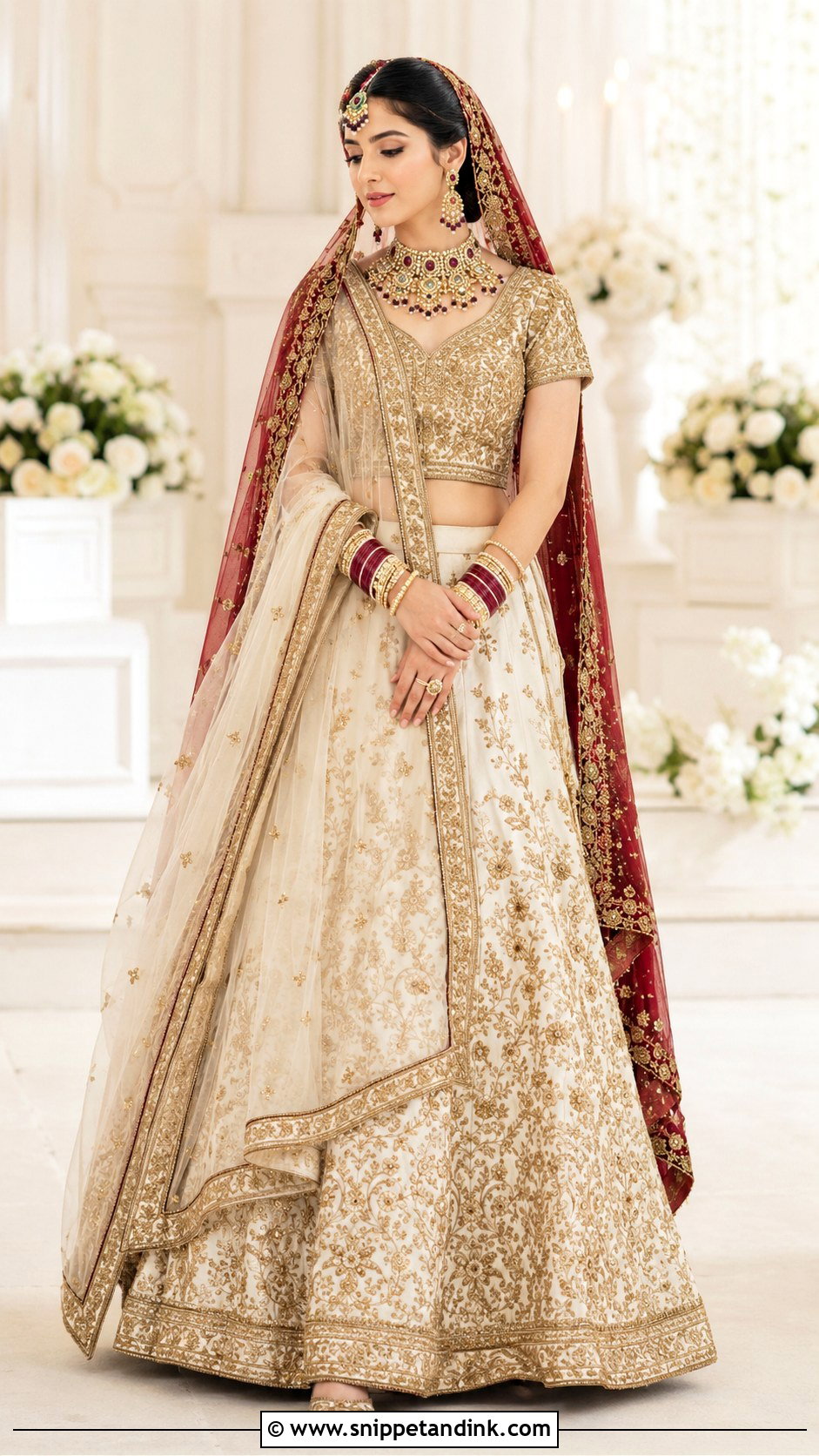 Ivory And Gold Barat Bridal Lehenga - Snippet and Ink - 20 Barat Bridal Dress Ideas