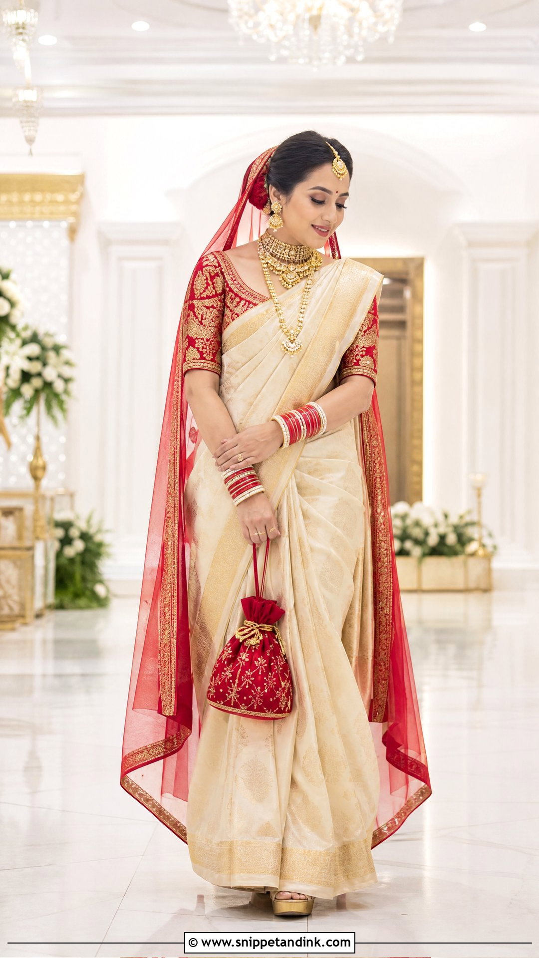Ivory And Gold Bengali Bride Look - Snippet and Ink - 20 Simple Bengali Bride Ideas