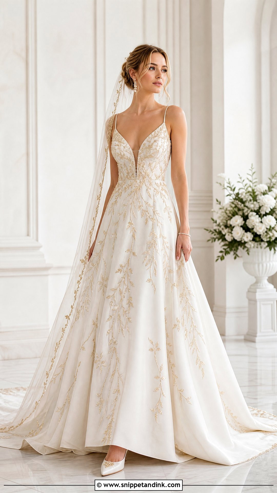 Ivory And Gold Bridal Gown - Snippet and Ink - 25 Golden Bridal Dress Ideas