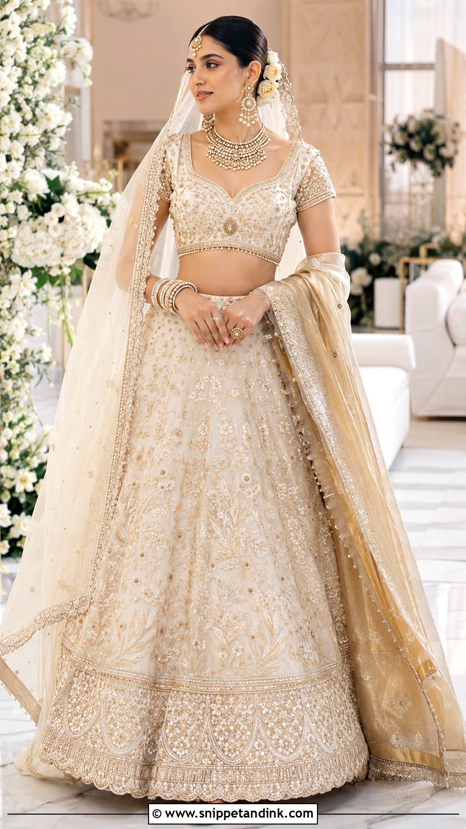 Ivory And Gold Bridal Lehenga - Snippet and Ink - 20 Bridal Traditional Outfit Ideas