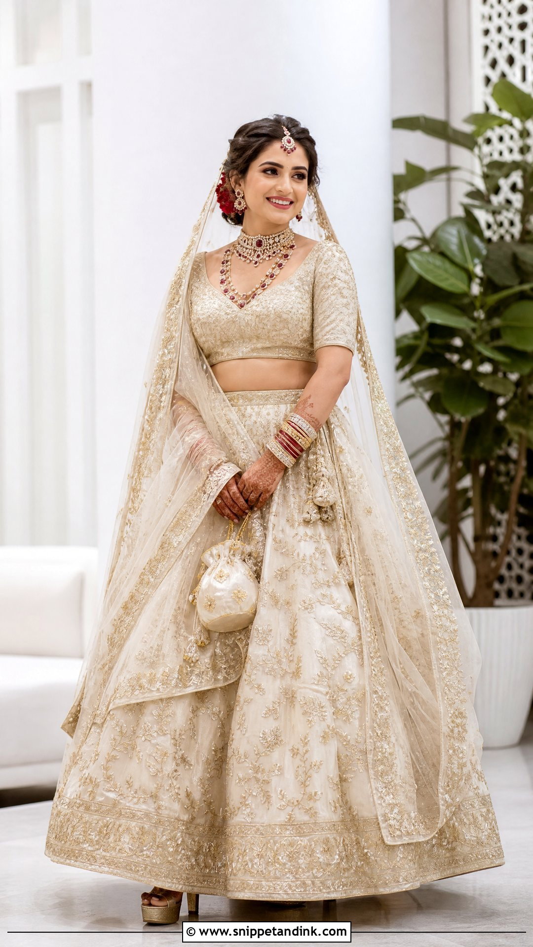 Ivory And Gold Bridal Lehenga - Snippet and Ink - 25 Hindu Wedding Dress Ideas