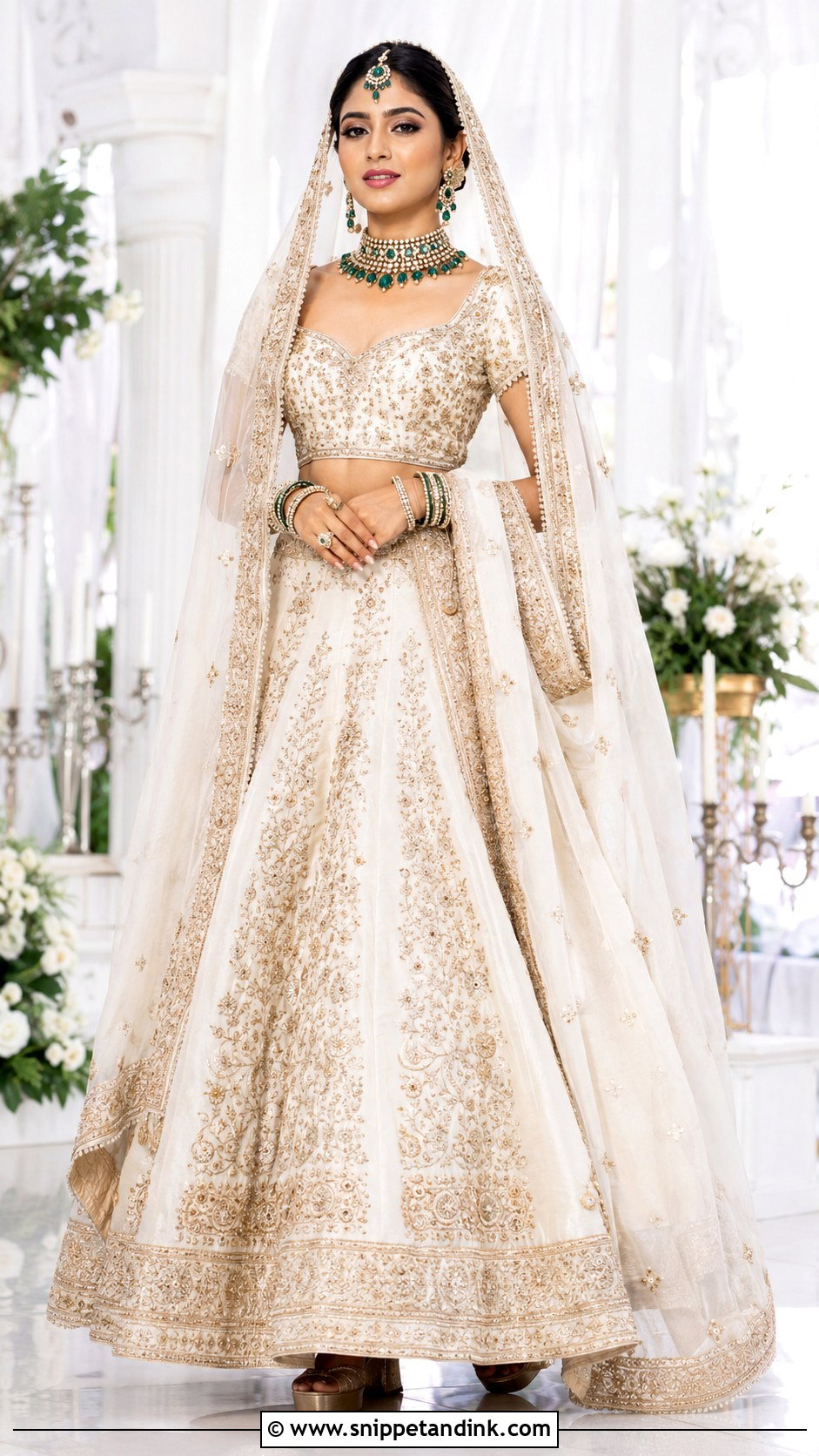 Ivory And Gold Desi Bridal Lehenga - Snippet and Ink - 20 Desi Wedding Bride Ideas