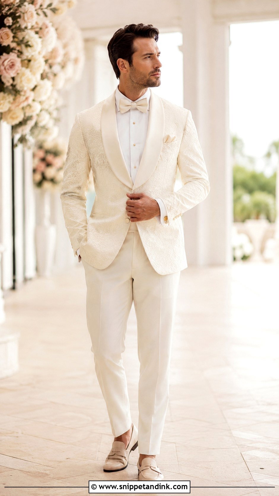 Ivory And Gold Groom Tuxedo - Snippet and Ink - 20 Gold Tuxedo Wedding Ideas