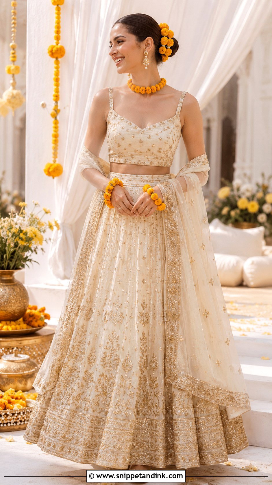 Ivory And Gold Haldi Outfit - Snippet and Ink - 25 Wedding Haldi Outfit Ideas