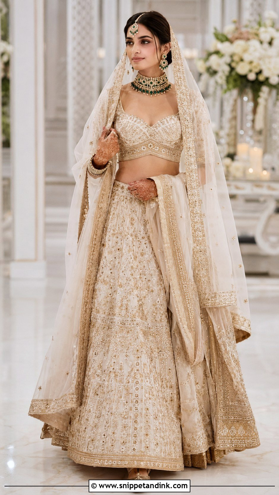 Ivory And Gold Indian Bridal Lehenga - Snippet and Ink - 20 Indian Wedding Outfits for Bride