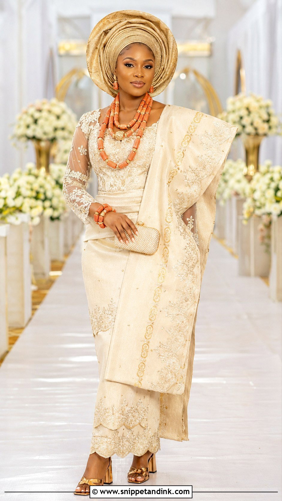 Ivory And Gold Isoko Bridal Outfit - Snippet and Ink - 20 Isoko Traditional Wedding Attire Ideas