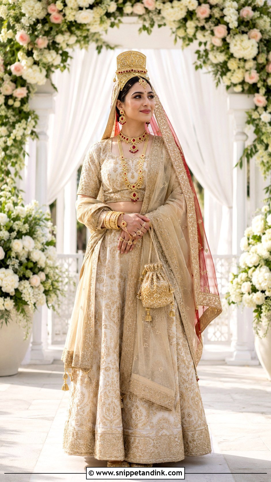 Ivory And Gold Kashmiri Bridal Lehenga - Snippet and Ink - 20 Kashmiri Pandit Bride Ideas