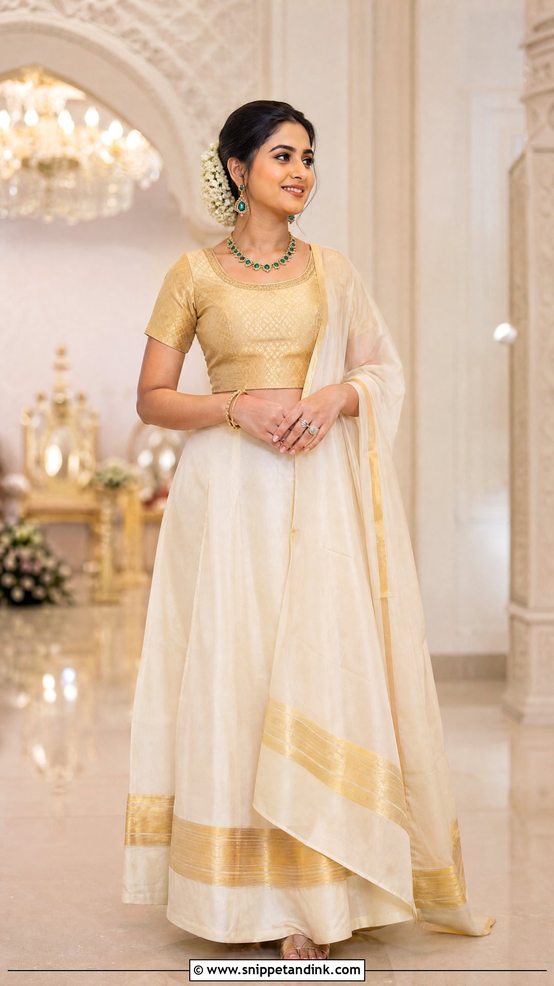 Ivory And Gold Kerala Thavani - Snippet and Ink - 20 Thavani Styles for Wedding