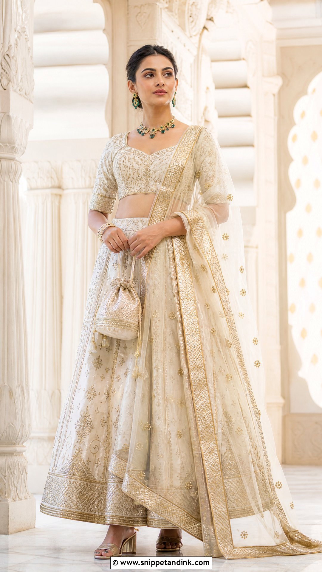 Ivory And Gold Lehenga For North Indian Wedding - Snippet and Ink - 20 North Indian Wedding Outfits