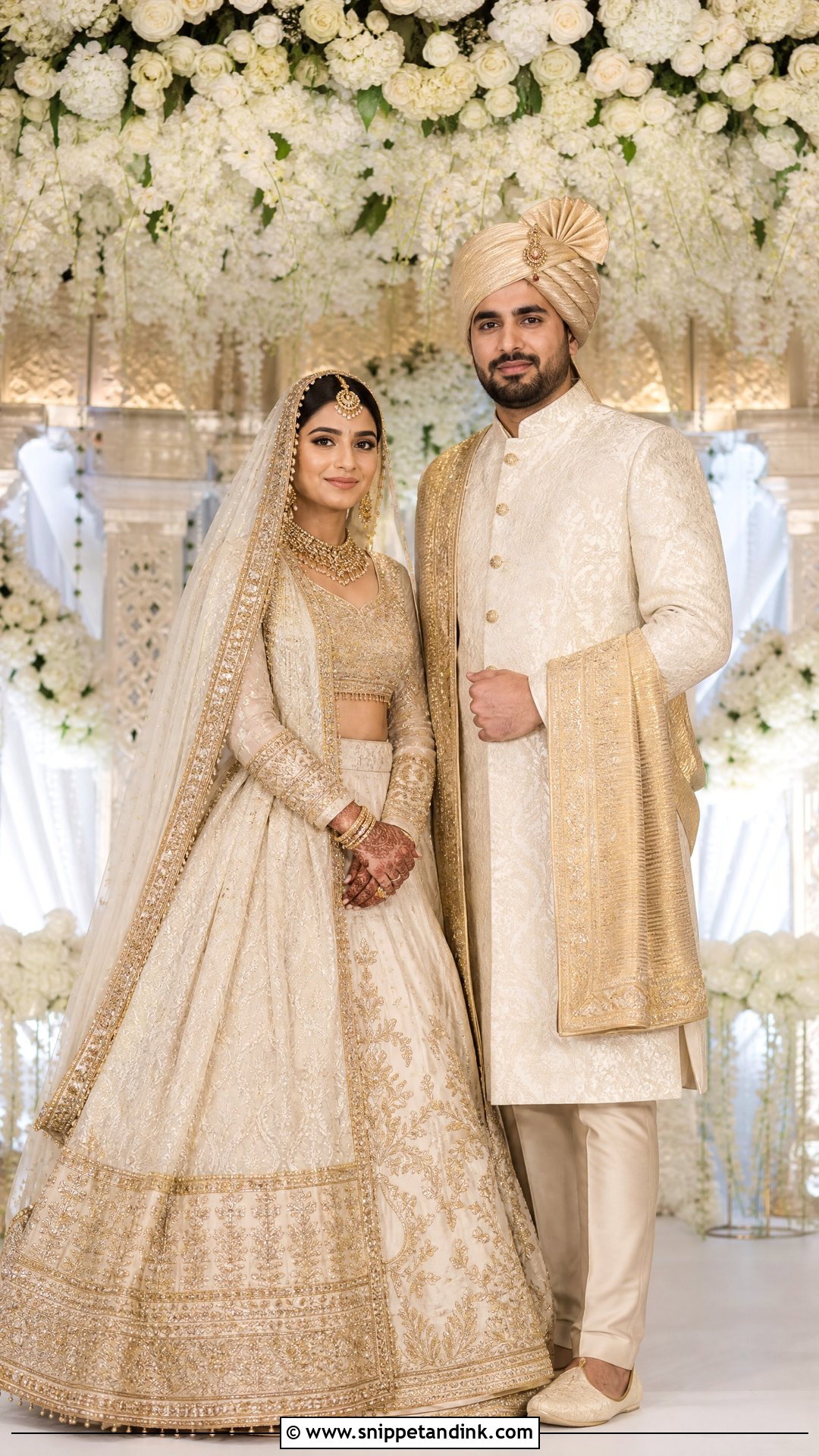 Ivory And Gold Matching Wedding Outfits - Snippet and Ink - 25 Indian Wedding Couple Dress Ideas