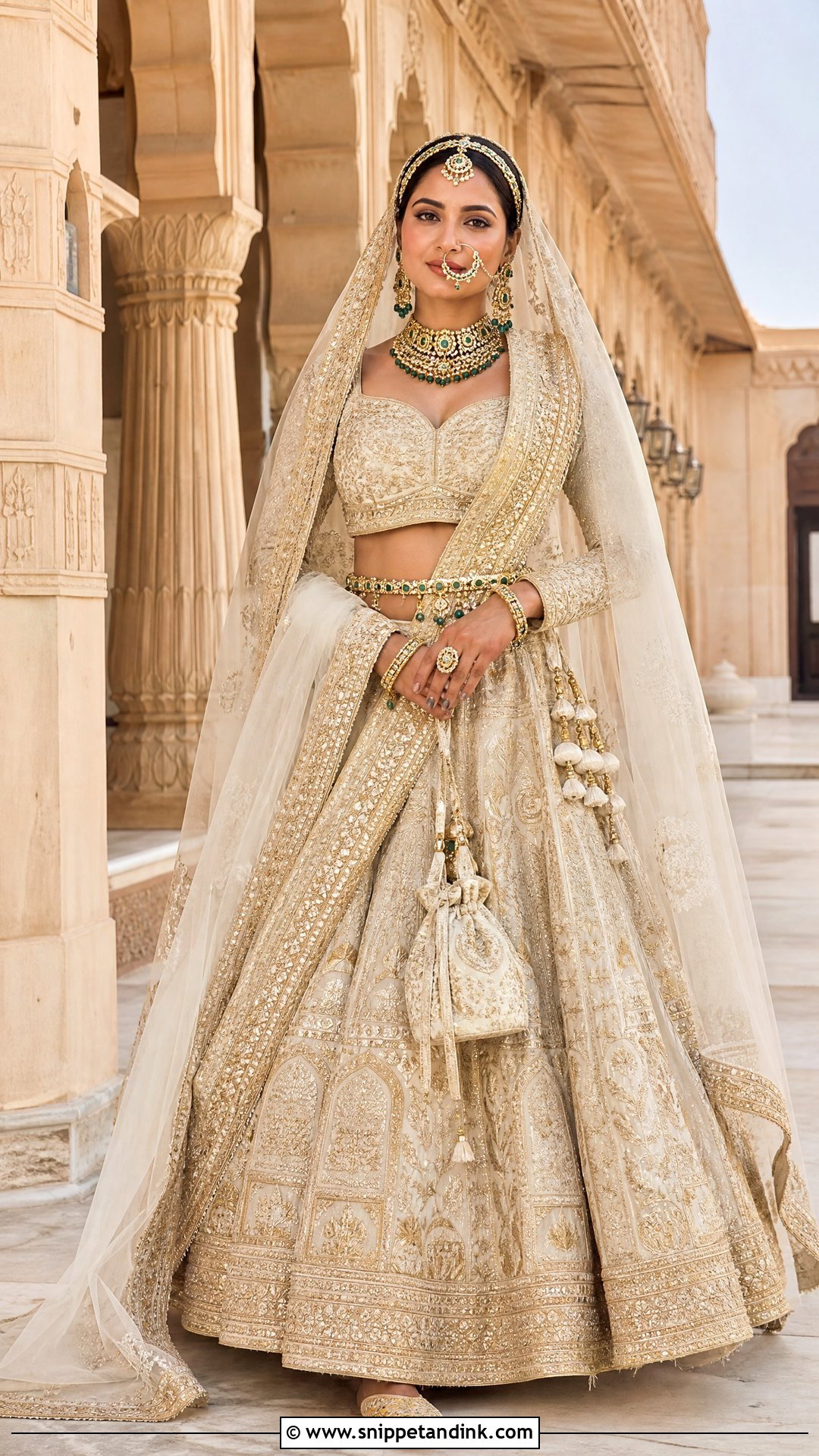 Ivory And Gold Rajwadi Bridal Lehenga - Snippet and Ink - 20 Rajwadi Bride Ideas