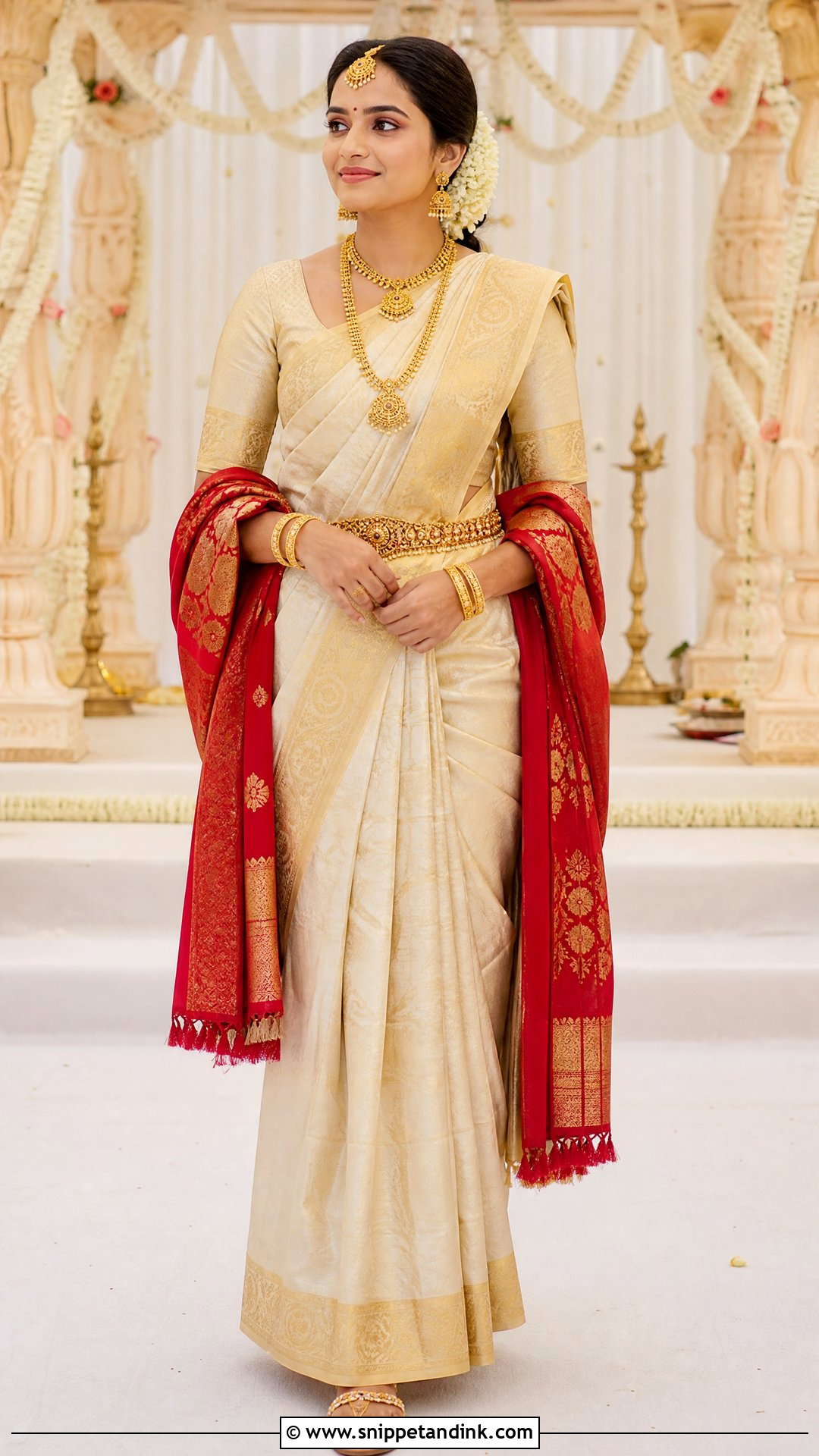Ivory And Gold Silk Saree Vaidik Marriage Dress - Snippet and Ink - 20 Vaidik Marriage Dress Ideas