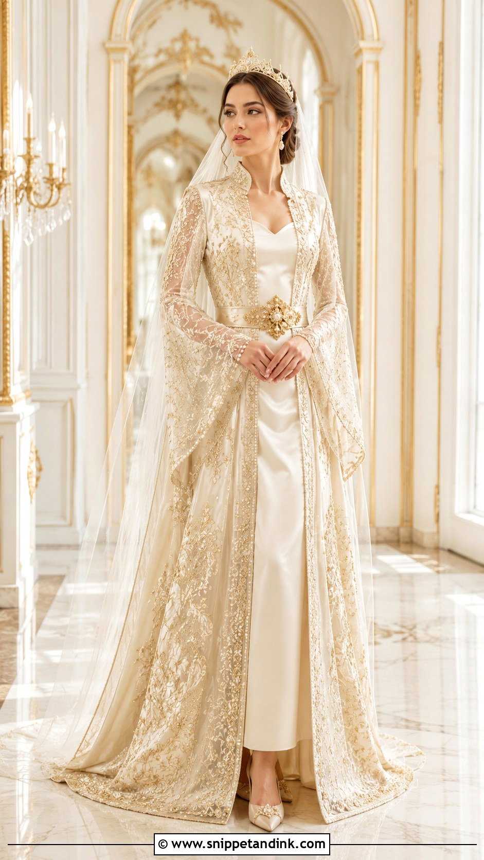 Ivory And Gold Turkish Bridal Kaftan - Snippet and Ink - 20 Traditional Turkish Wedding Dress Ideas
